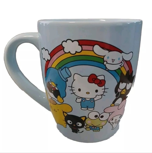 HELLO KITTY & FRIENDS Blue 25oz Ceramic Doublesided Mug Rainbow My Melody Cats - Picture 2 of 5